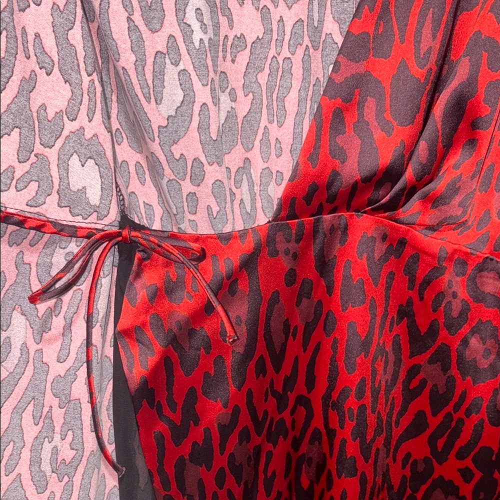 Zara Red and Black Leopard Print Wrap Dress - Picture 7 of 9